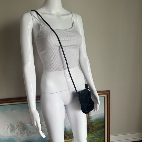 vintage mini black suede fringe crossbody bag - Picture 5 of 12